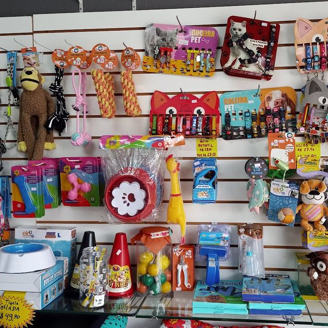 Parede de brinquedos, coleiras e acessórios